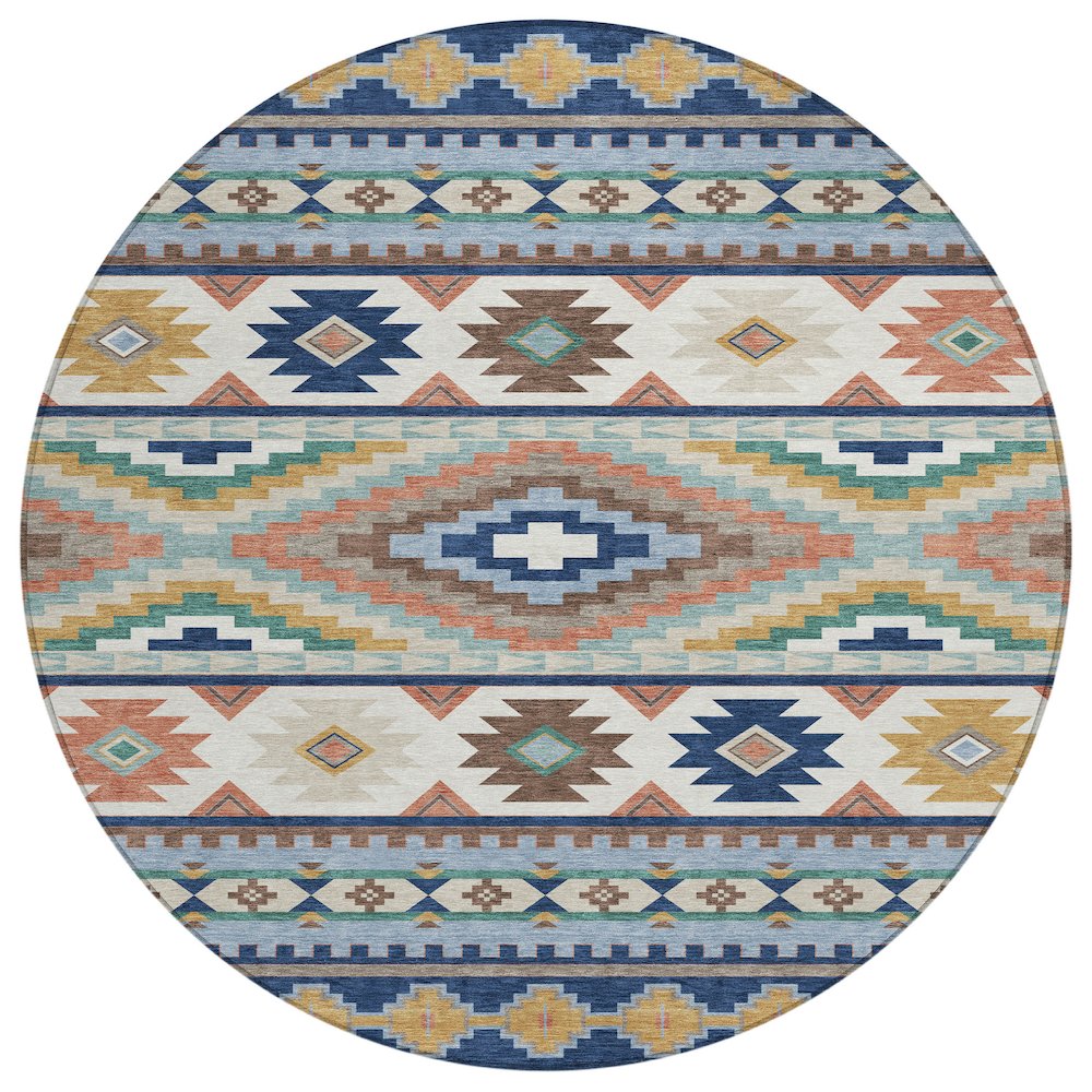 Machine Washable Indoor/Outdoor Chantille ACN2539 Blue 8' x 8' Round Rug. Picture 1