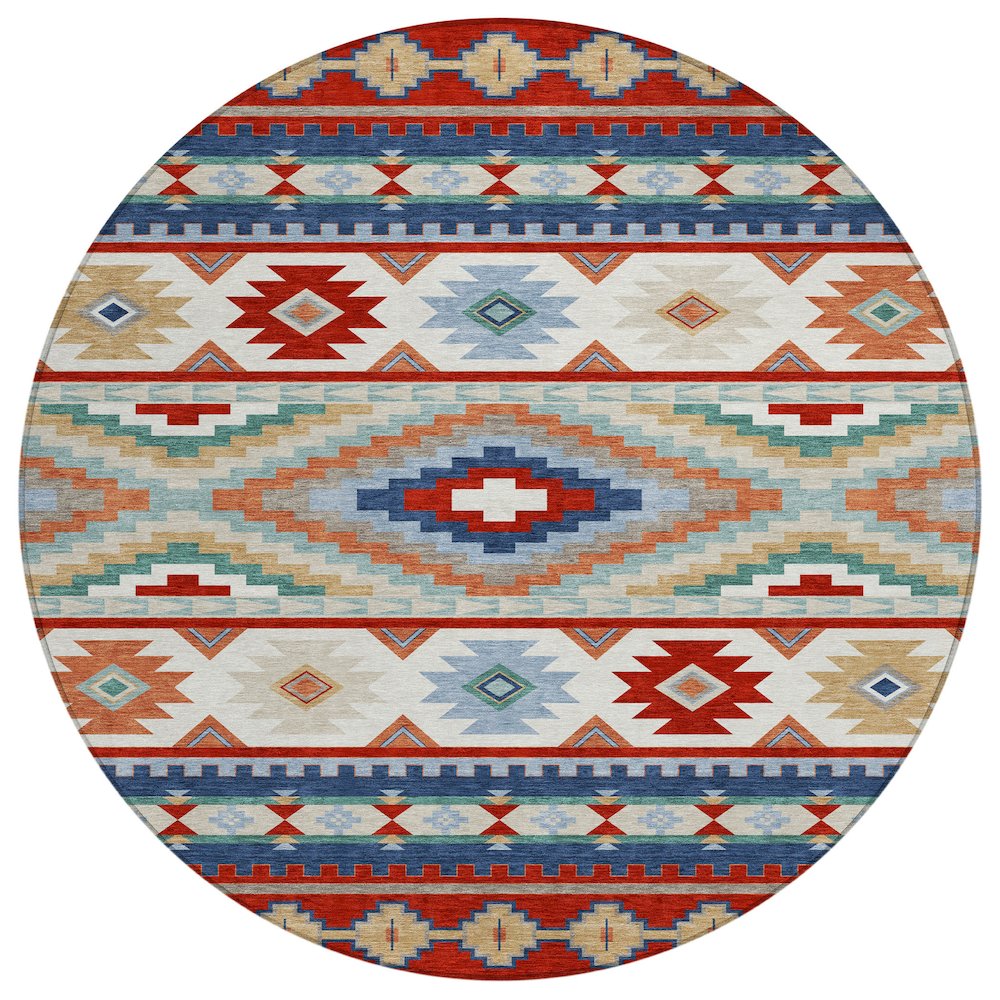 Machine Washable Indoor/Outdoor Chantille ACN2539 Red 8' x 8' Round Rug. Picture 1