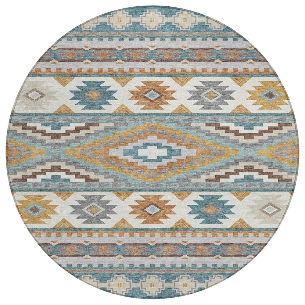 Machine Washable Indoor/Outdoor Chantille ACN2539 Teal 8' x 8' Round Rug. Picture 1