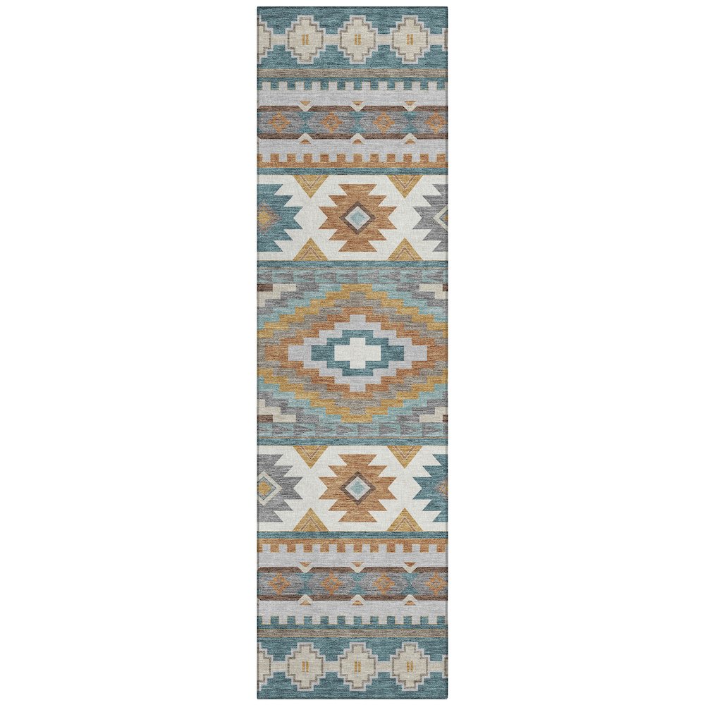 Machine Washable Indoor/Outdoor Chantille ACN2539 Teal 2'3" x 7'6" Runner Rug. Picture 1