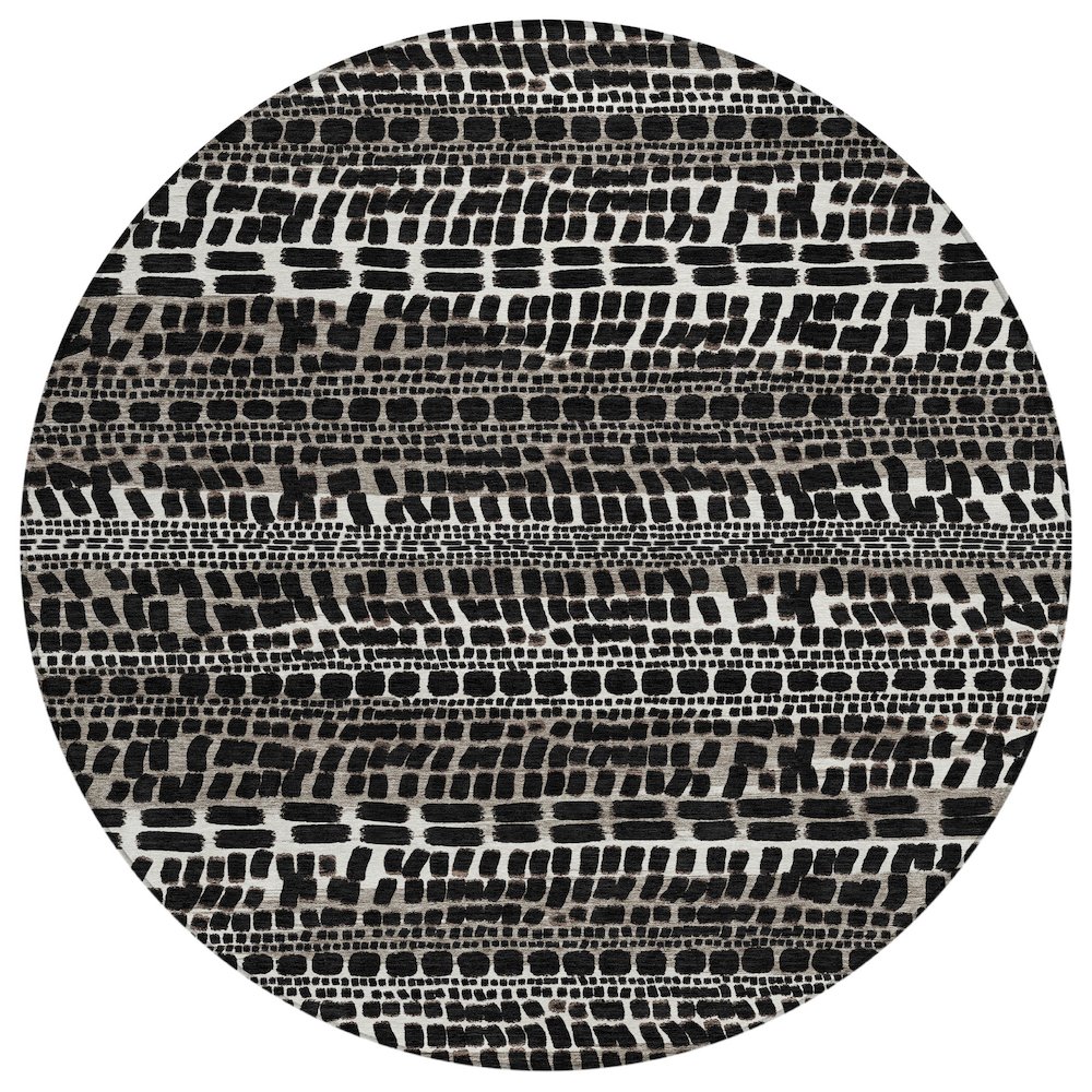 Machine Washable Indoor/Outdoor Chantille ACN2540 Black 8' x 8' Round Rug. Picture 1