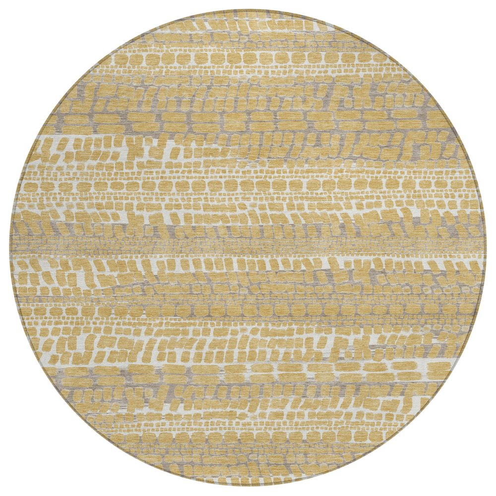 Machine Washable Indoor/Outdoor Chantille ACN2540 Gold 8' x 8' Round Rug. Picture 1