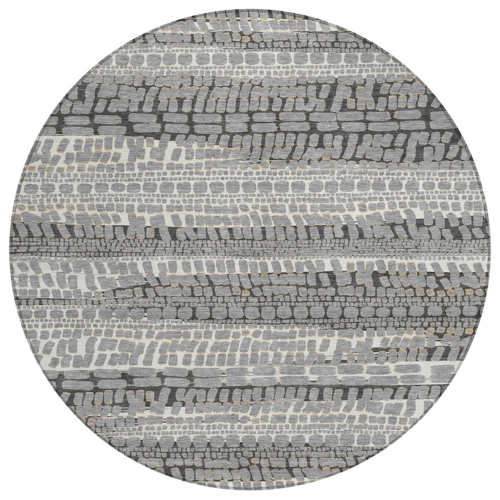 Machine Washable Indoor/Outdoor Chantille ACN2540 Gray 8' x 8' Round Rug. Picture 1
