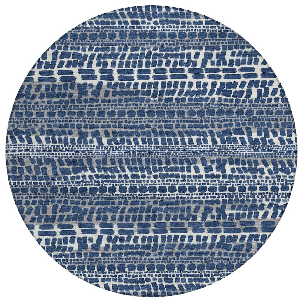Machine Washable Indoor/Outdoor Chantille ACN2540 Blue 8' x 8' Round Rug. Picture 1
