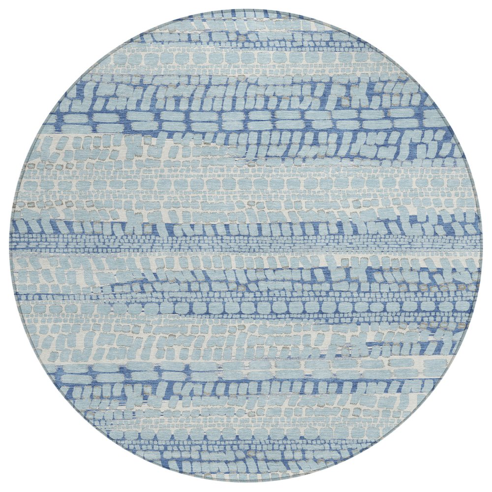 Machine Washable Indoor/Outdoor Chantille ACN2540 Blue 8' x 8' Round Rug. Picture 1