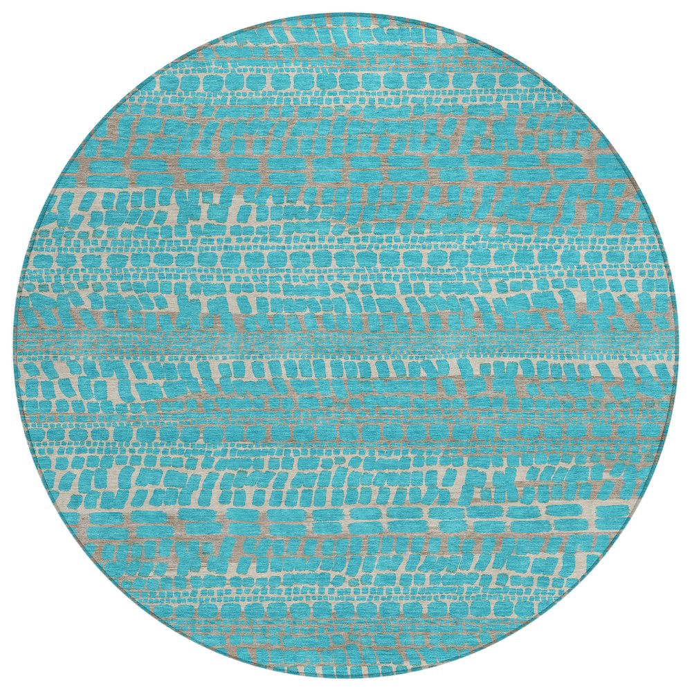 Machine Washable Indoor/Outdoor Chantille ACN2540 Teal 8' x 8' Round Rug. Picture 1