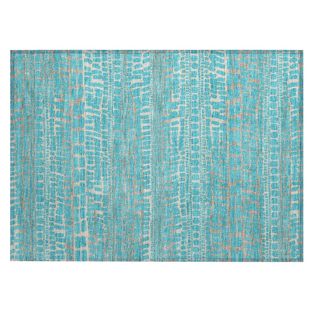 Machine Washable Indoor/Outdoor Chantille ACN2540 Teal 1'8" x 2'6" Rug. Picture 1