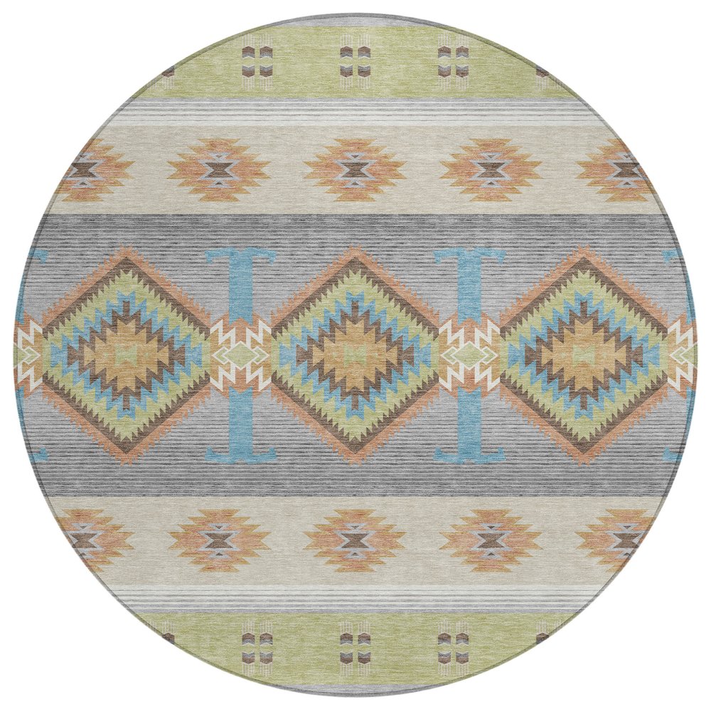 Machine Washable Indoor/Outdoor Chantille ACN2541 Green 8' x 8' Round Rug. Picture 1