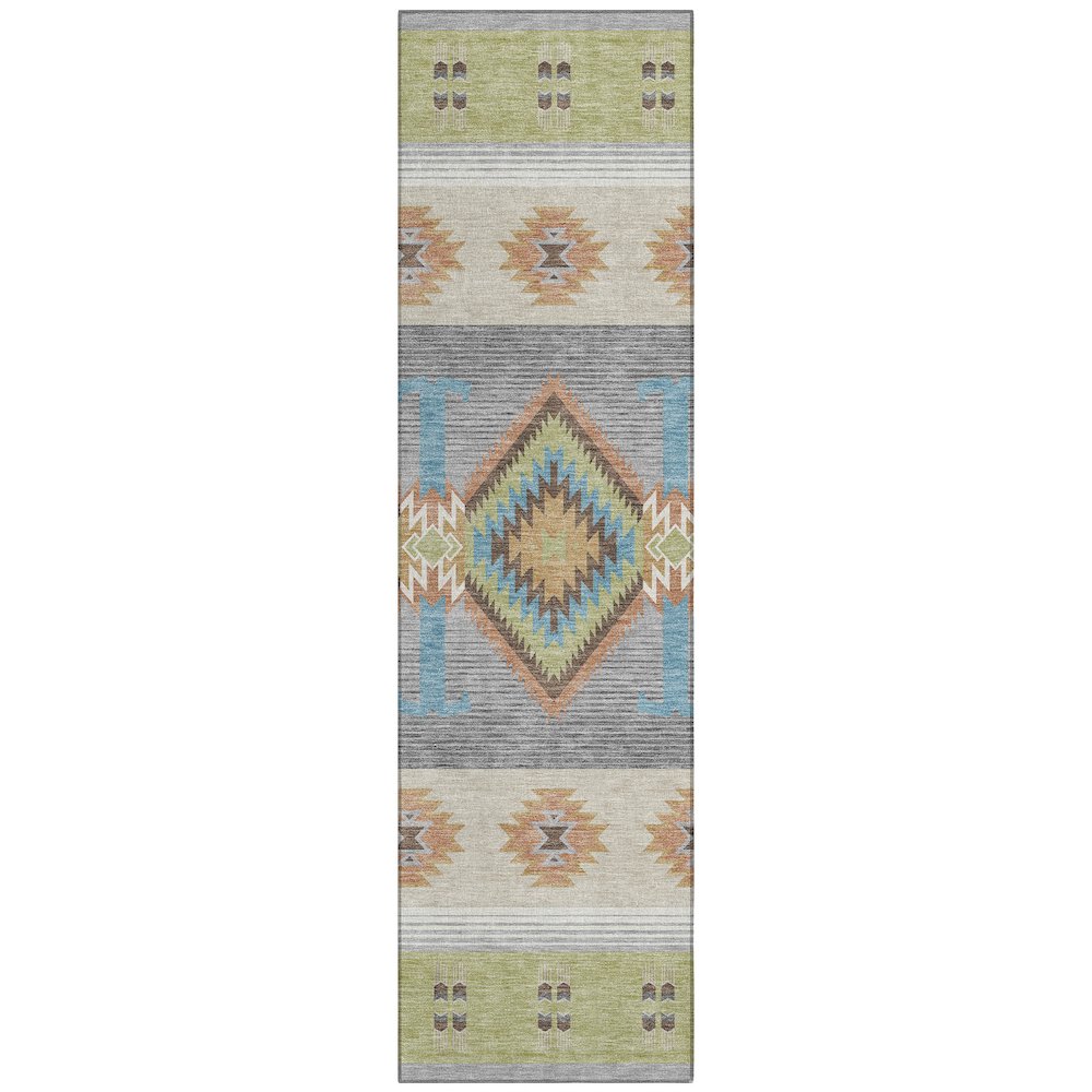 Machine Washable Indoor/Outdoor Chantille ACN2541 Green 2'3" x 7'6" Runner Rug. Picture 1