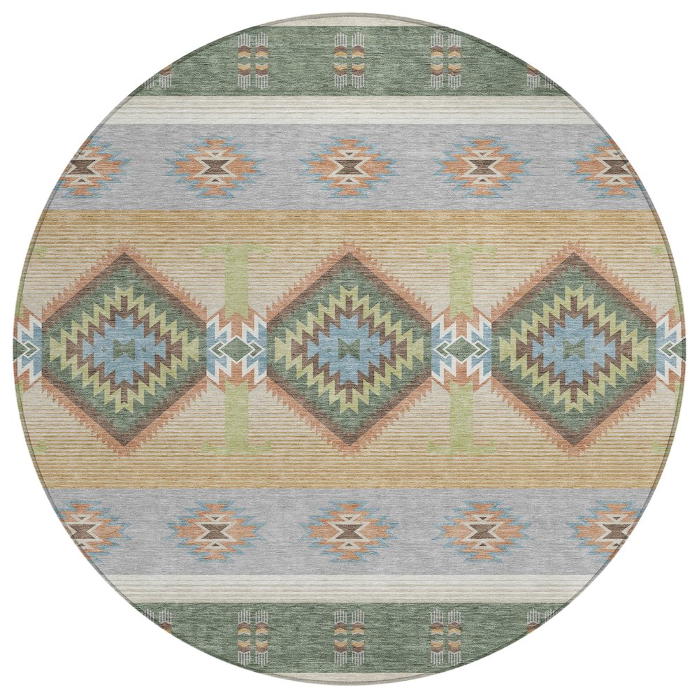 Machine Washable Indoor/Outdoor Chantille ACN2541 Green 8' x 8' Round Rug. Picture 1