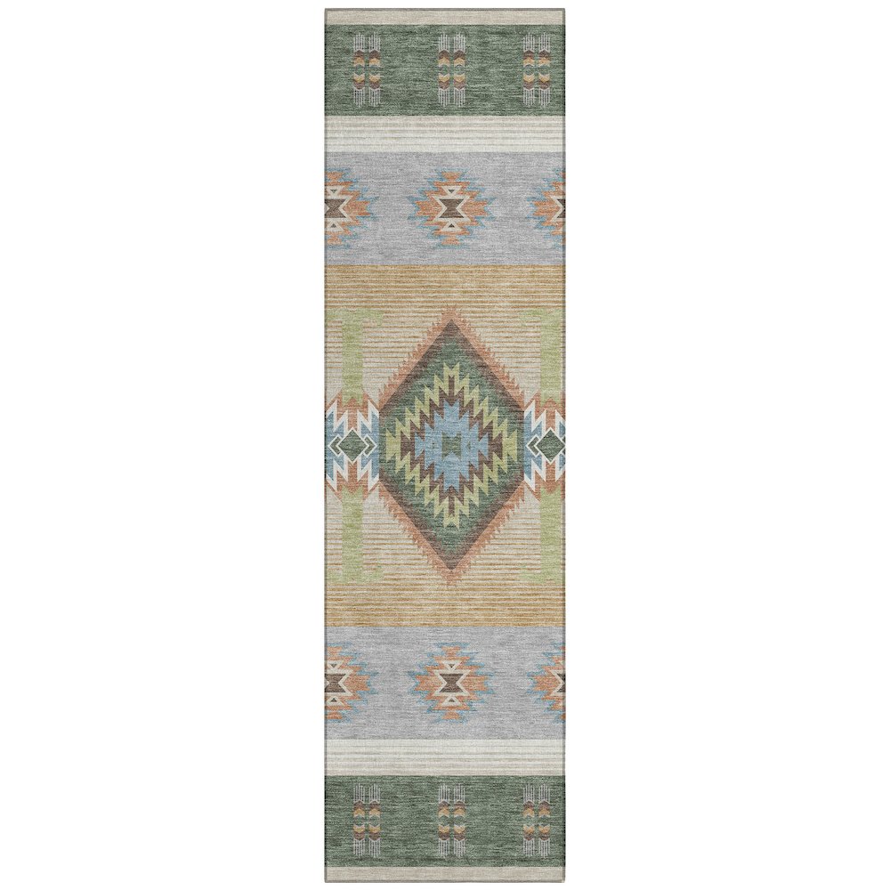Machine Washable Indoor/Outdoor Chantille ACN2541 Green 2'3" x 7'6" Runner Rug. Picture 1