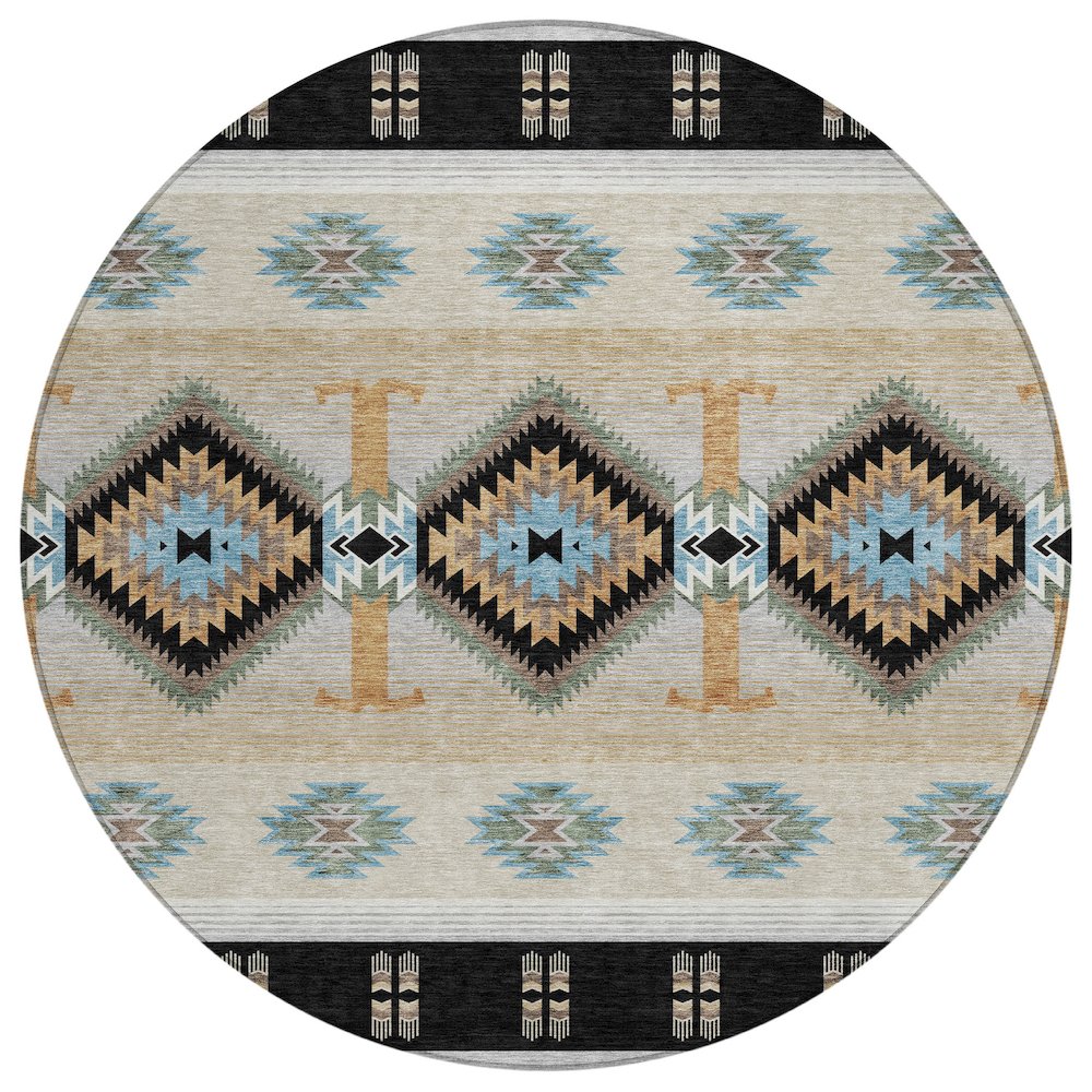 Machine Washable Indoor/Outdoor Chantille ACN2541 Black 8' x 8' Round Rug. Picture 1