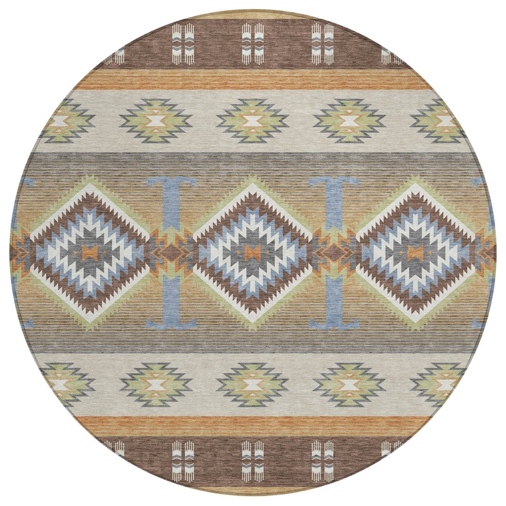 Machine Washable Indoor/Outdoor Chantille ACN2541 Brown 8' x 8' Round Rug. Picture 1