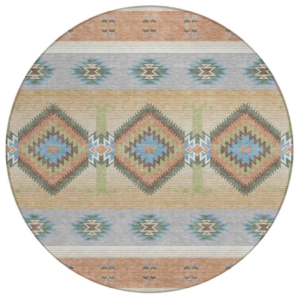 Machine Washable Indoor/Outdoor Chantille ACN2541 Orange 8' x 8' Round Rug. Picture 1