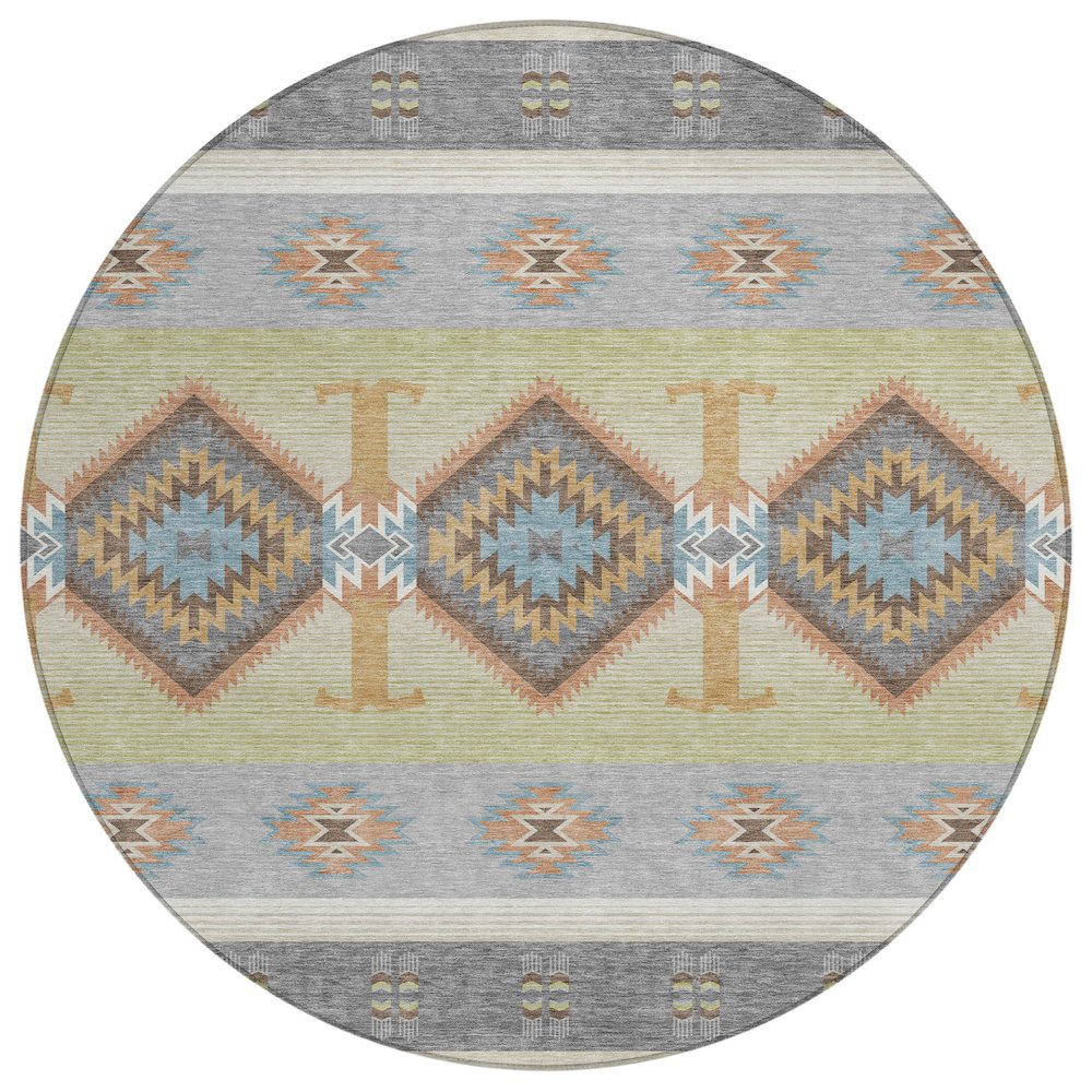 Machine Washable Indoor/Outdoor Chantille ACN2541 Gray 8' x 8' Round Rug. Picture 1