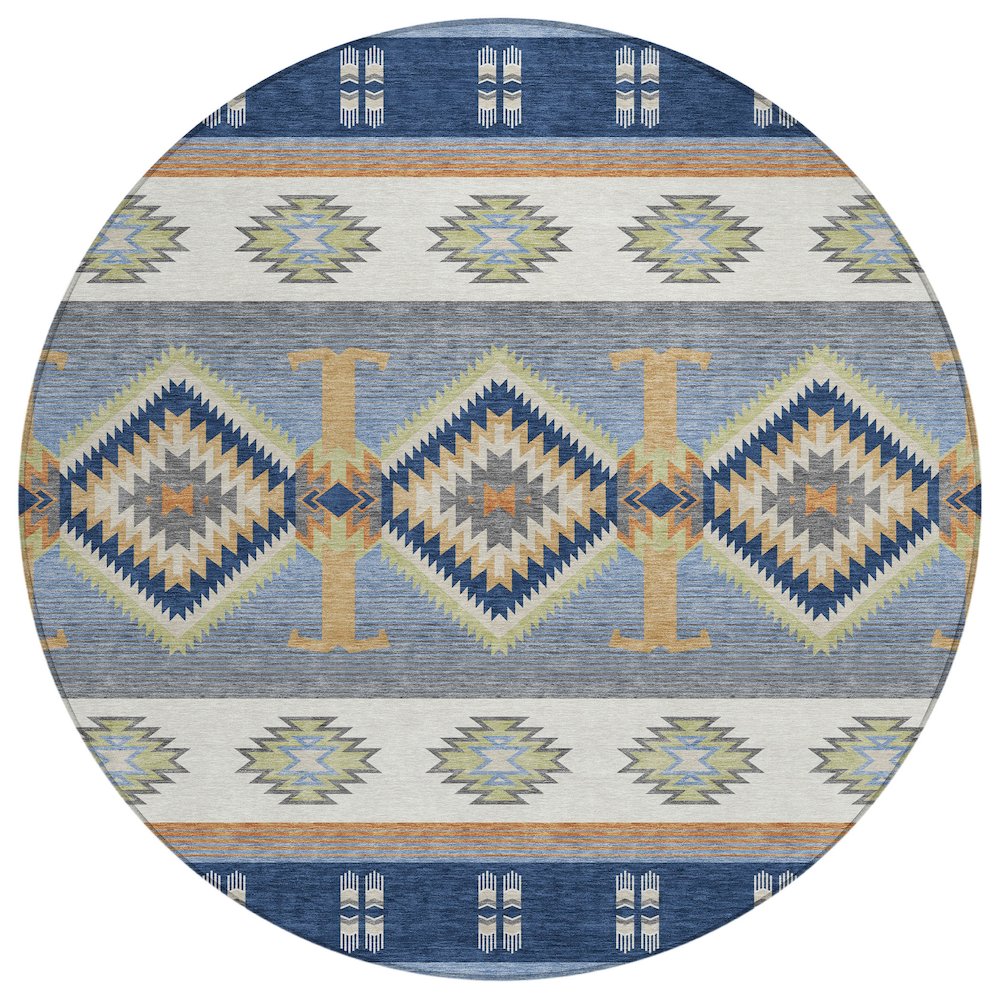 Machine Washable Indoor/Outdoor Chantille ACN2541 Blue 8' x 8' Round Rug. Picture 1