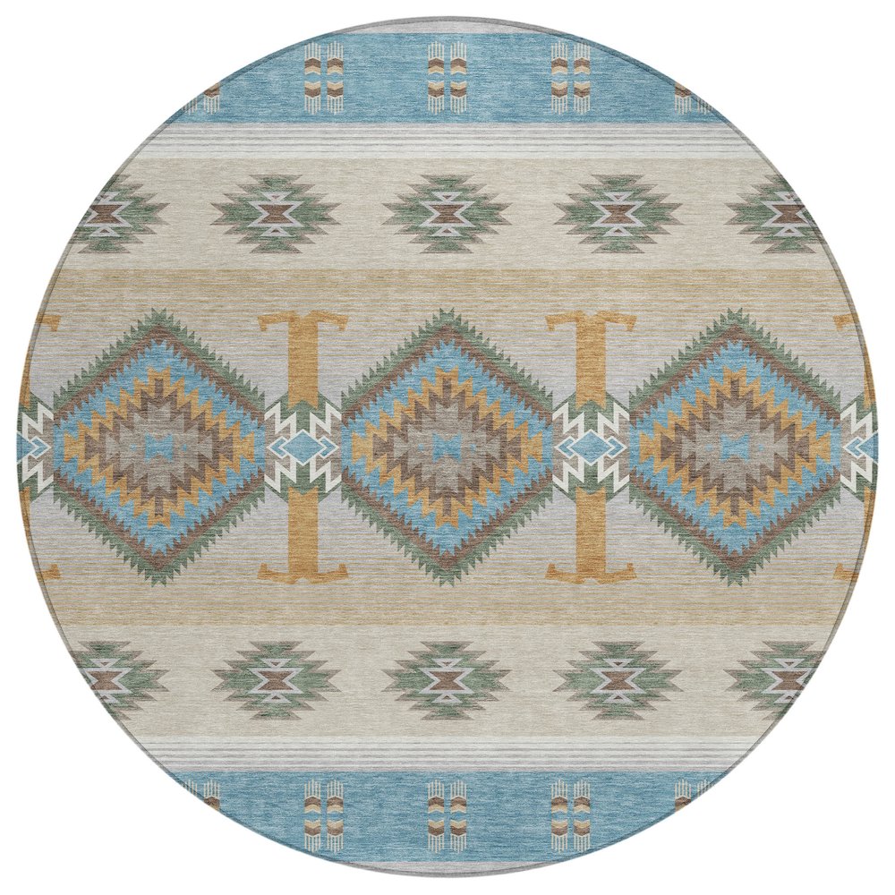 Machine Washable Indoor/Outdoor Chantille ACN2541 Teal 8' x 8' Round Rug. Picture 1