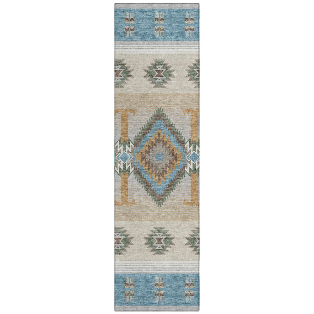 Machine Washable Indoor/Outdoor Chantille ACN2541 Teal 2'3" x 7'6" Runner Rug. Picture 1