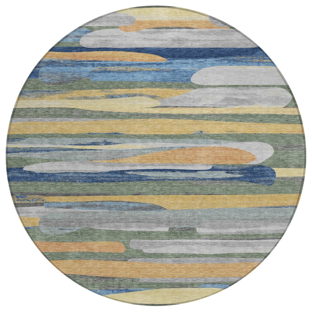 Machine Washable Indoor/Outdoor Chantille ACN2542 Green 8' x 8' Round Rug. Picture 1