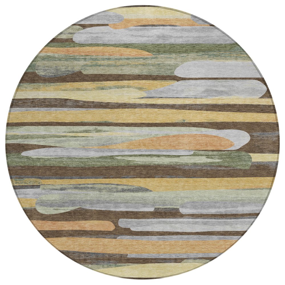 Machine Washable Indoor/Outdoor Chantille ACN2542 Brown 8' x 8' Round Rug. Picture 1