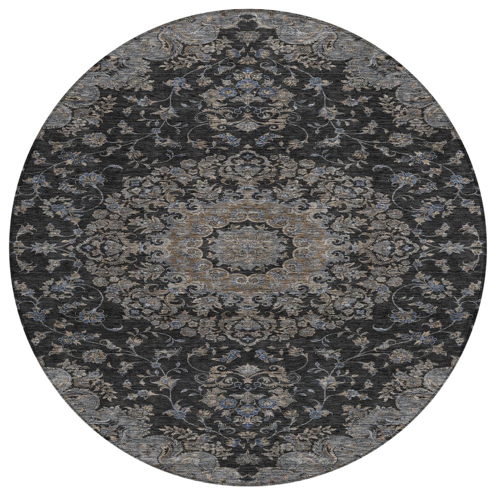 Machine Washable Indoor/Outdoor Chantille ACN2543 Black 8' x 8' Round Rug. Picture 1