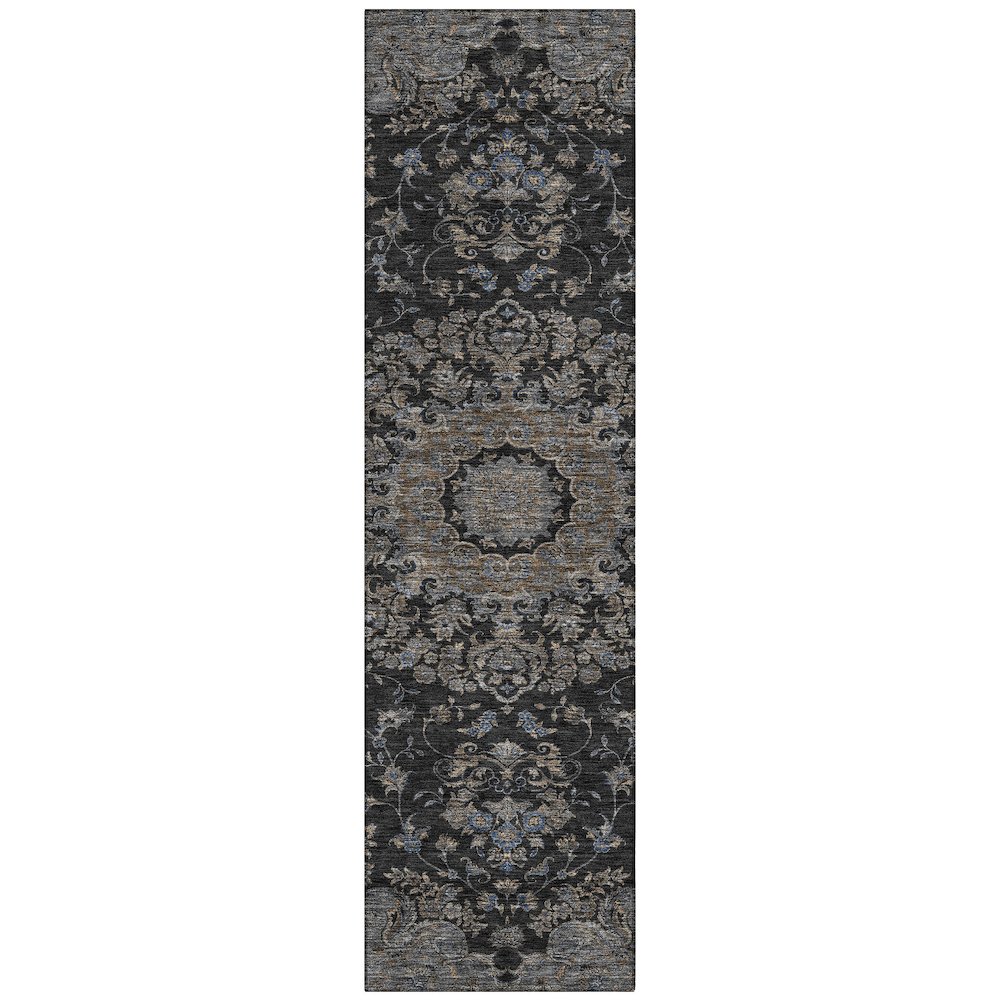 Machine Washable Indoor/Outdoor Chantille ACN2543 Black 2'3" x 7'6" Runner Rug. Picture 1