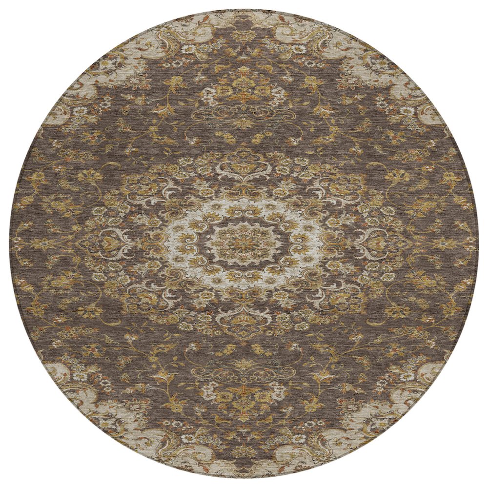 Machine Washable Indoor/Outdoor Chantille ACN2543 Brown 8' x 8' Round Rug. Picture 1