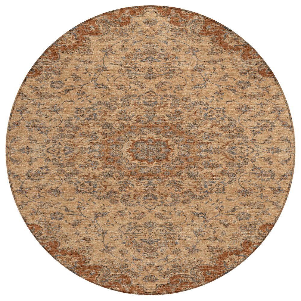 Machine Washable Indoor/Outdoor Chantille ACN2543 Orange 8' x 8' Round Rug. Picture 1