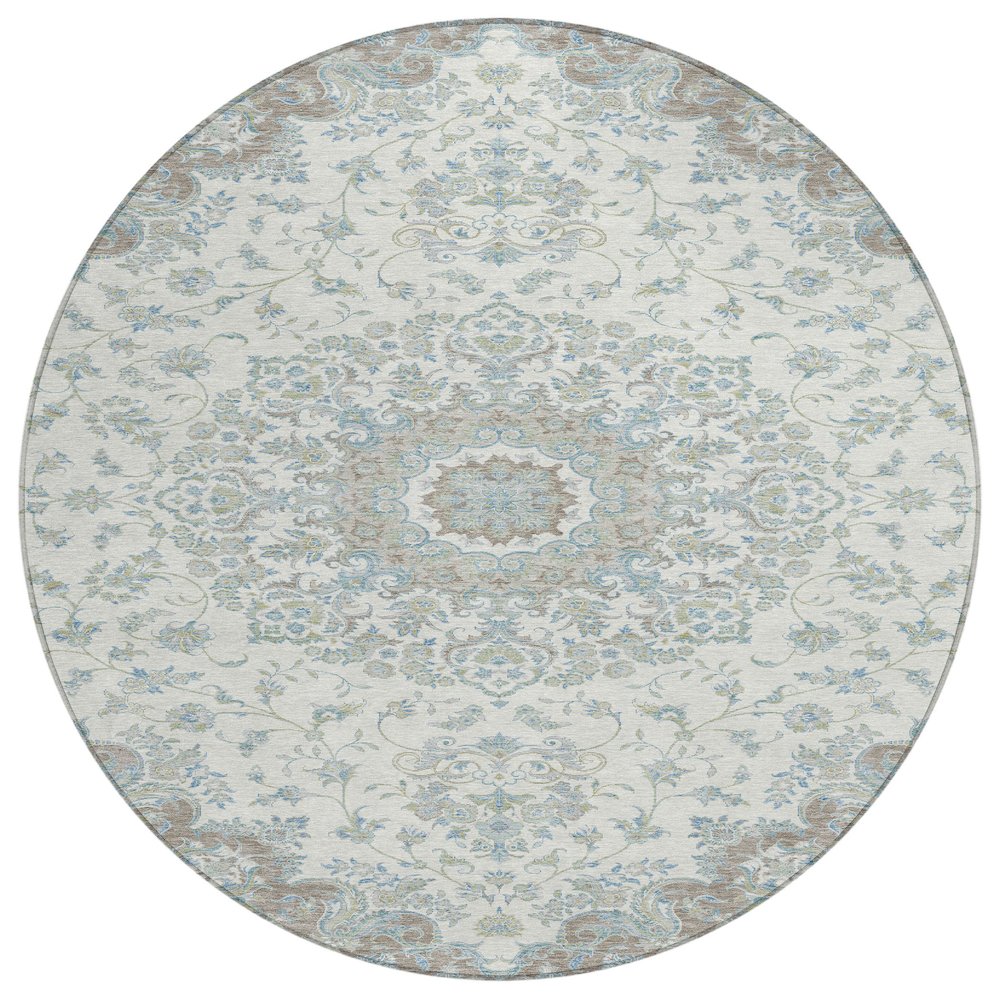 Machine Washable Indoor/Outdoor Chantille ACN2543 Ivory 8' x 8' Round Rug. Picture 1