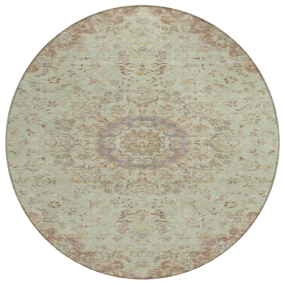 Machine Washable Indoor/Outdoor Chantille ACN2543 Green 8' x 8' Round Rug. Picture 1