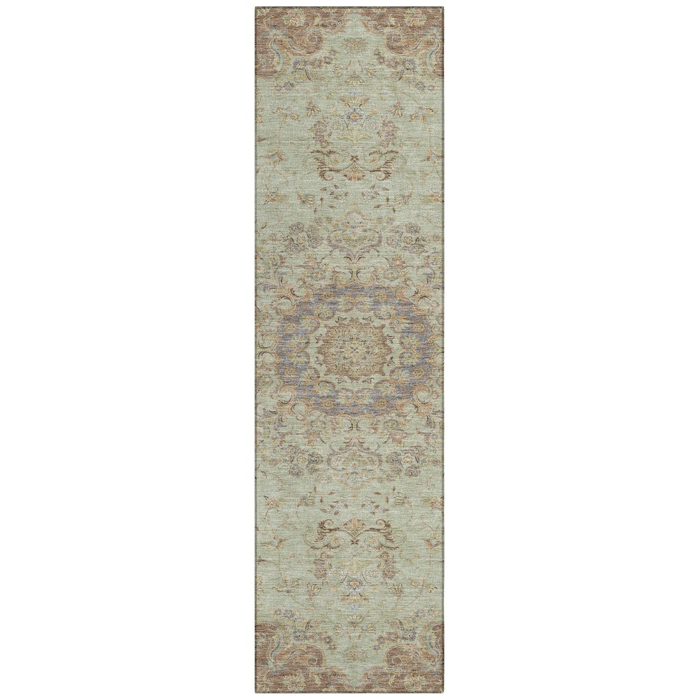 Machine Washable Indoor/Outdoor Chantille ACN2543 Green 2'3" x 7'6" Runner Rug. Picture 1