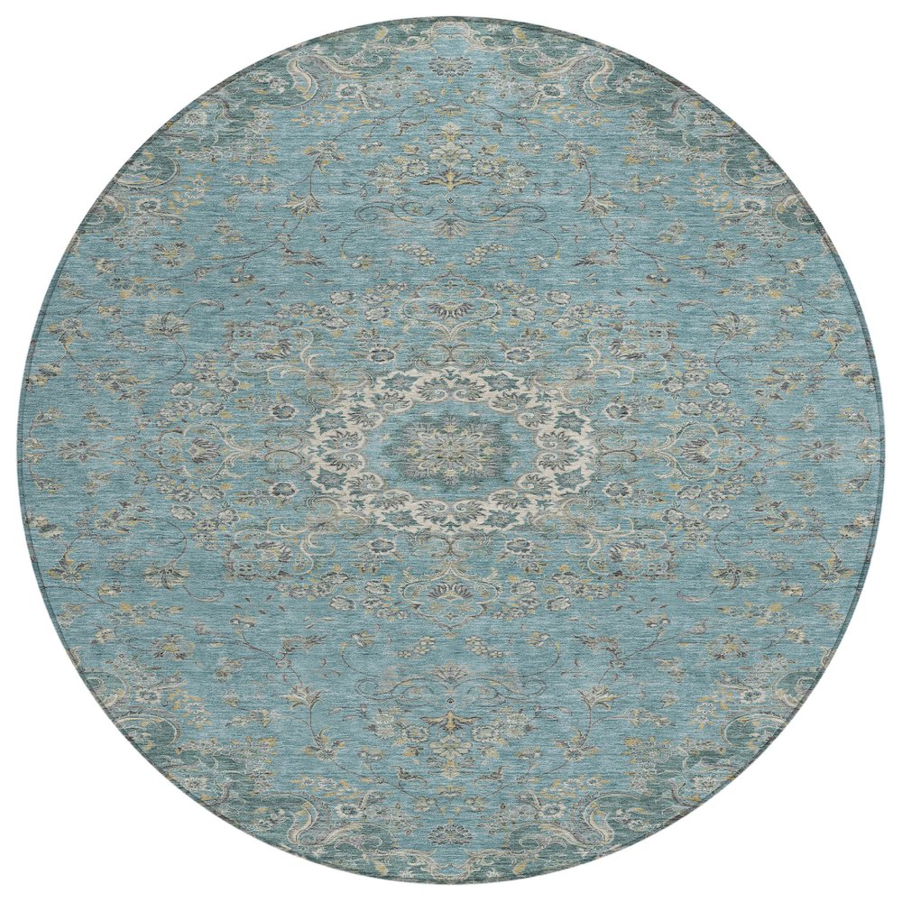 Machine Washable Indoor/Outdoor Chantille ACN2543 Teal 8' x 8' Round Rug. Picture 1
