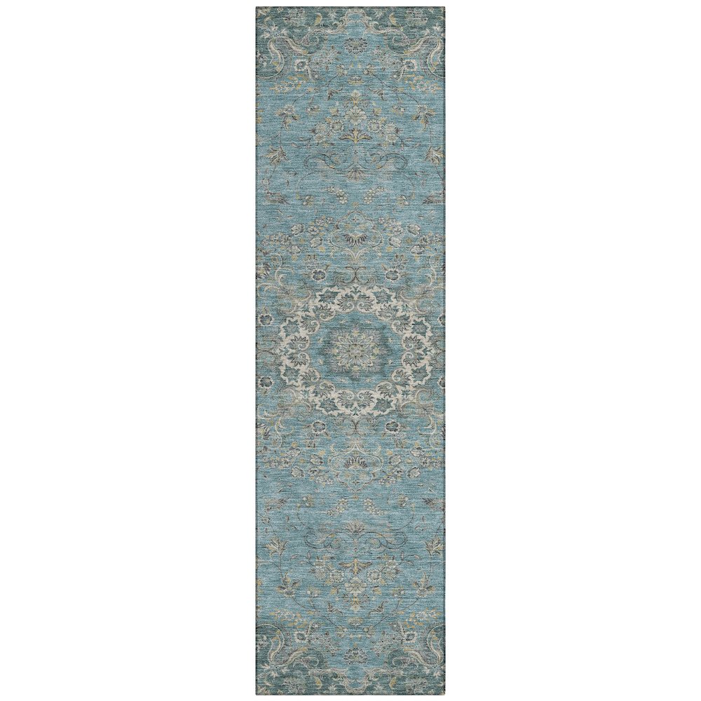 Machine Washable Indoor/Outdoor Chantille ACN2543 Teal 2'3" x 7'6" Runner Rug. Picture 1