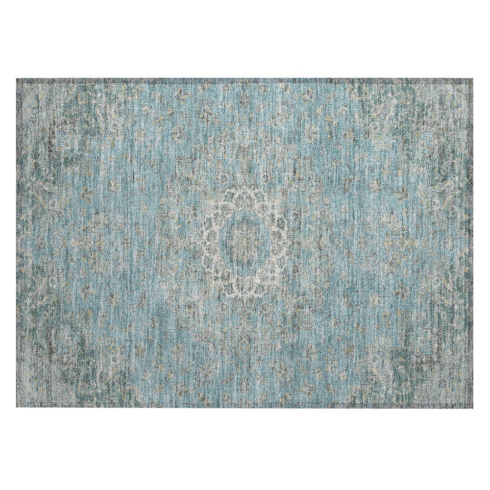 Machine Washable Indoor/Outdoor Chantille ACN2543 Teal 1'8" x 2'6" Rug. Picture 1