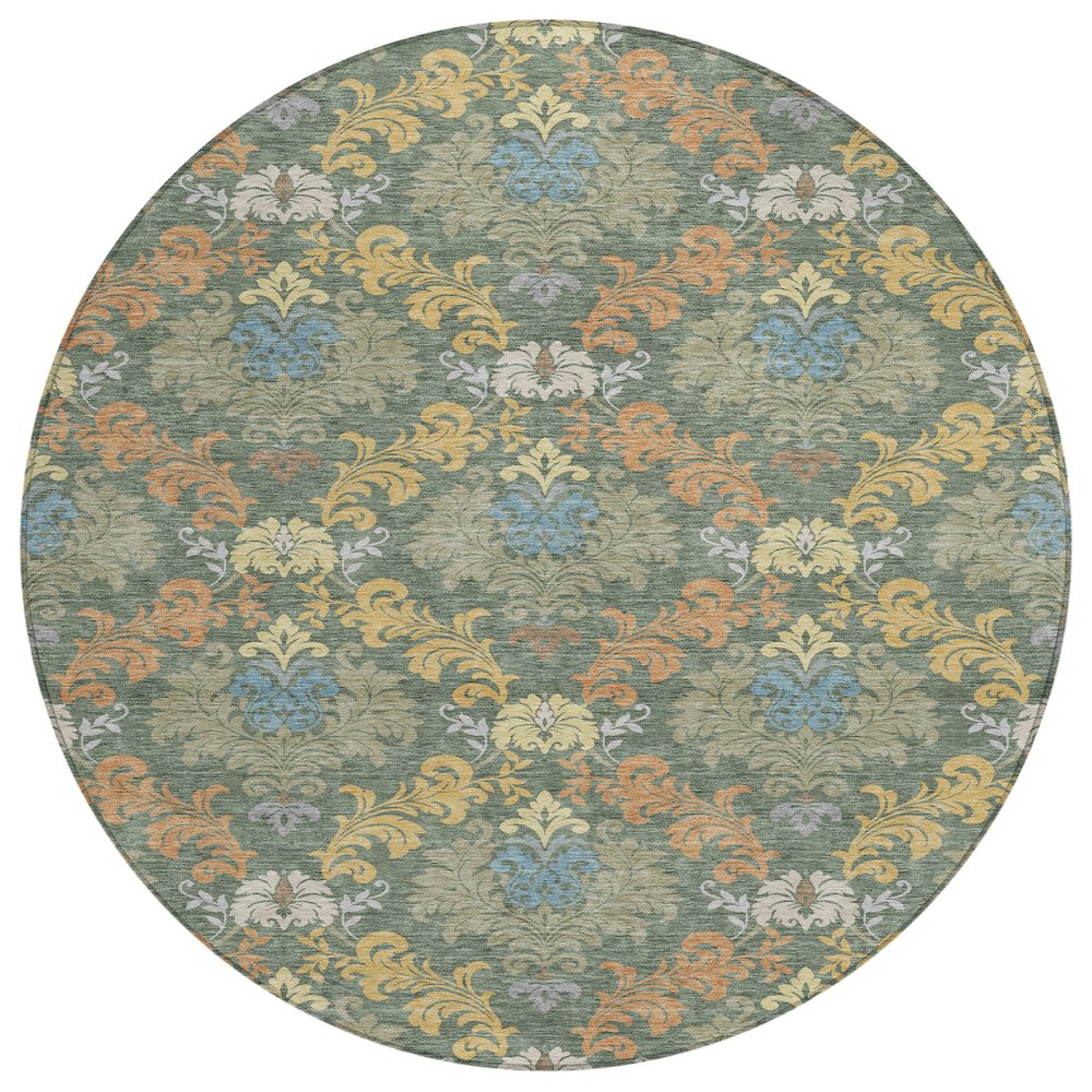 Machine Washable Indoor/Outdoor Chantille ACN2544 Green 8' x 8' Round Rug. Picture 1