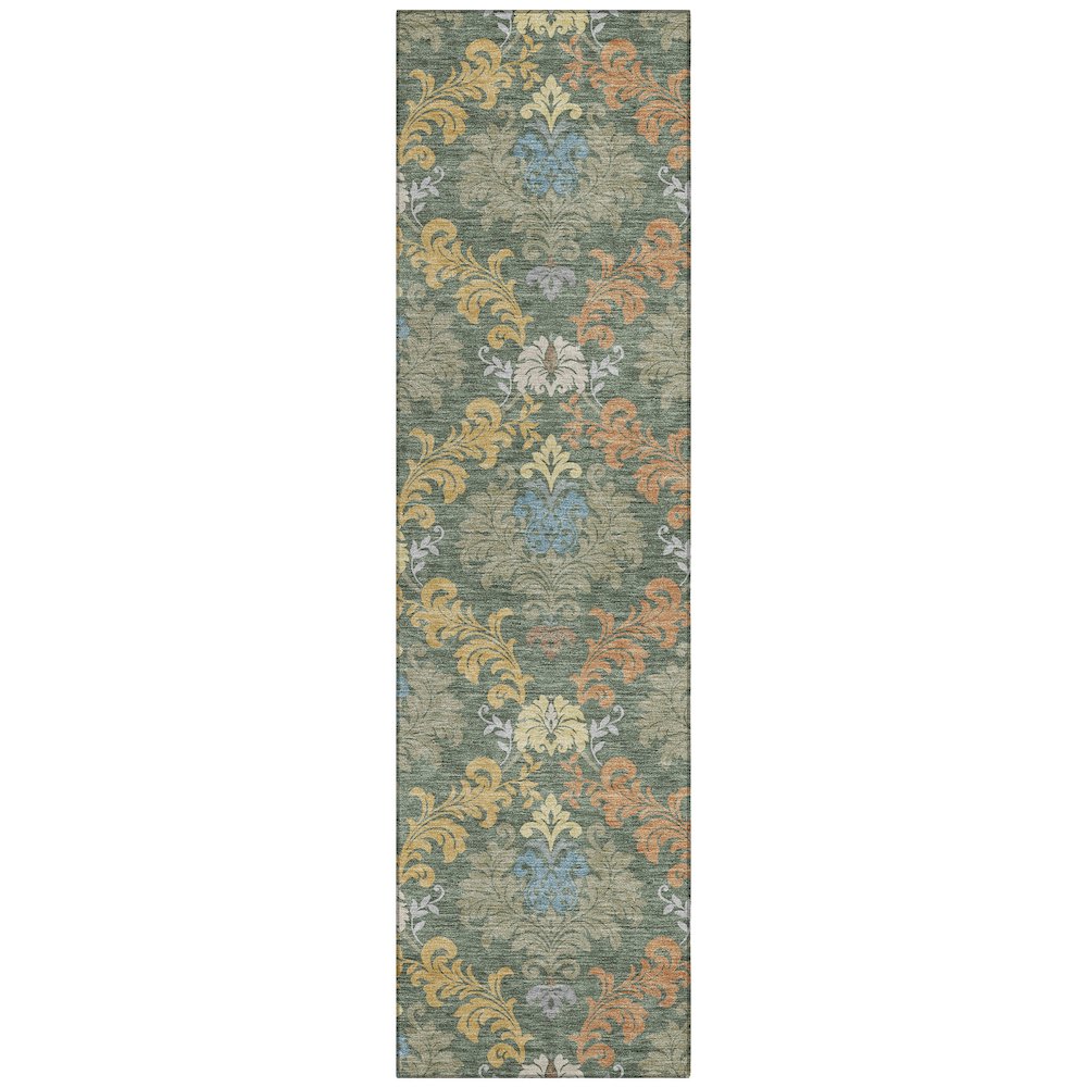 Machine Washable Indoor/Outdoor Chantille ACN2544 Green 2'3" x 7'6" Runner Rug. Picture 1