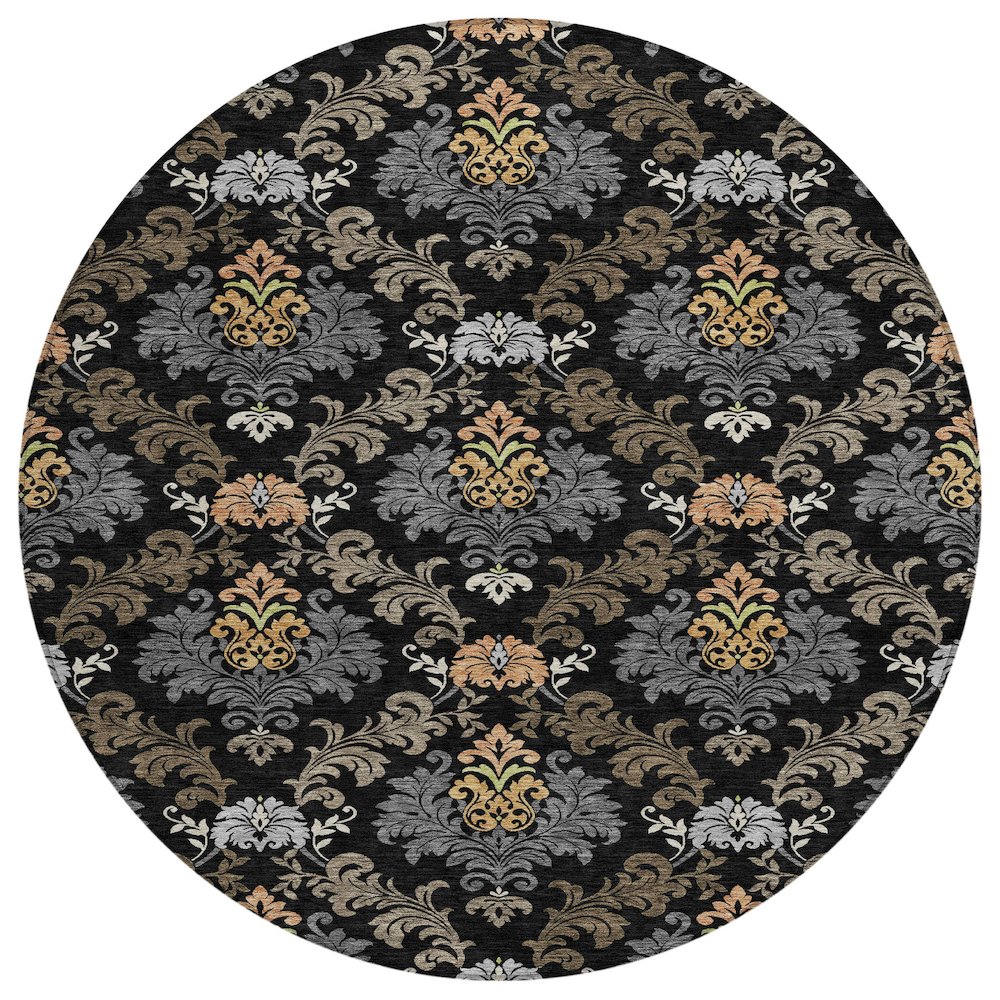 Machine Washable Indoor/Outdoor Chantille ACN2544 Black 8' x 8' Round Rug. Picture 1