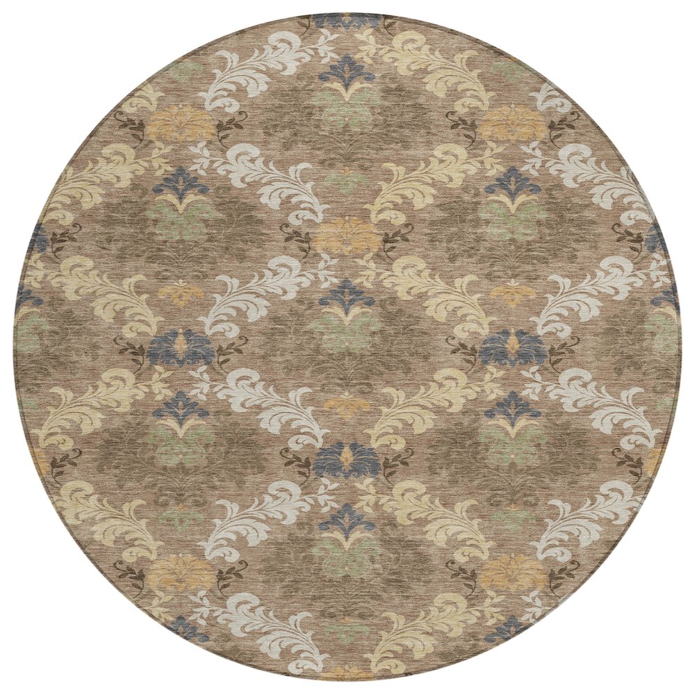 Machine Washable Indoor/Outdoor Chantille ACN2544 Brown 8' x 8' Round Rug. Picture 1