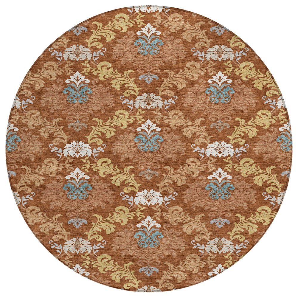 Machine Washable Indoor/Outdoor Chantille ACN2544 Orange 8' x 8' Round Rug. Picture 1