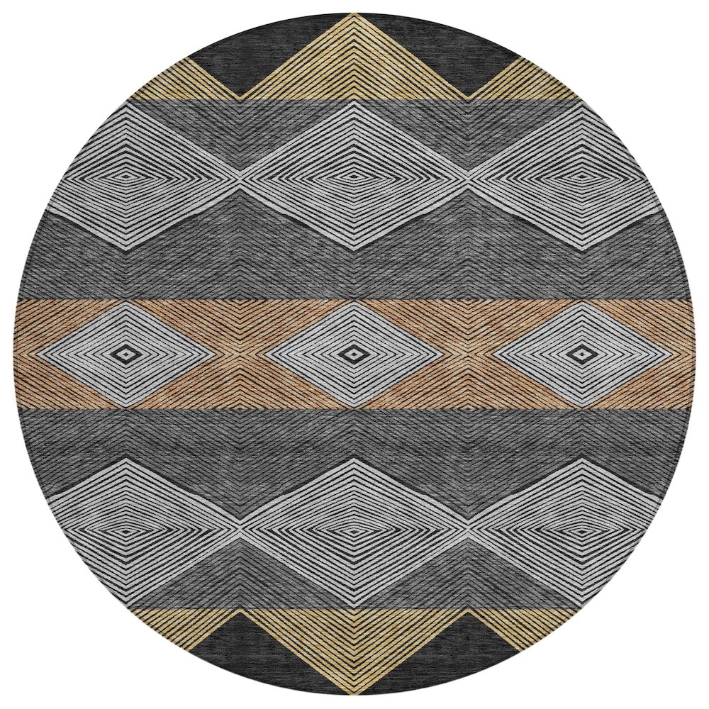 Machine Washable Indoor/Outdoor Chantille ACN2545 Black 8' x 8' Round Rug. Picture 1