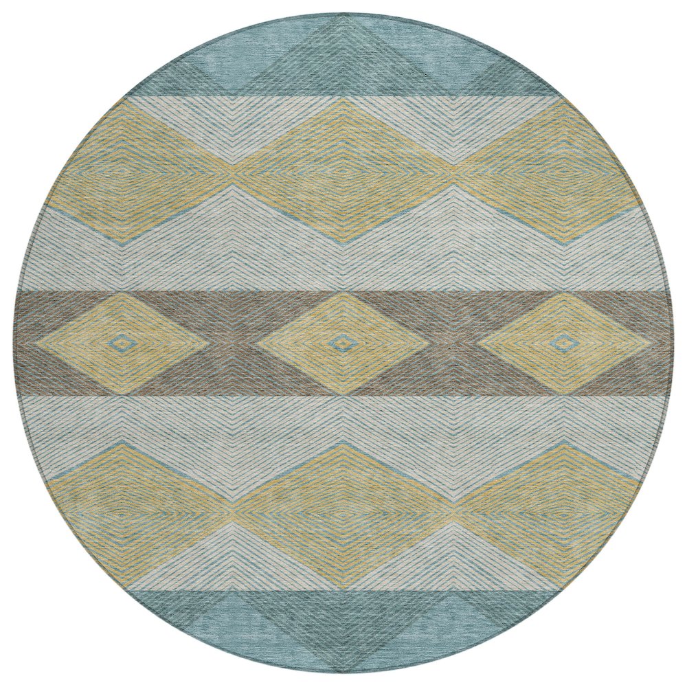 Machine Washable Indoor/Outdoor Chantille ACN2545 Teal 8' x 8' Round Rug. Picture 1