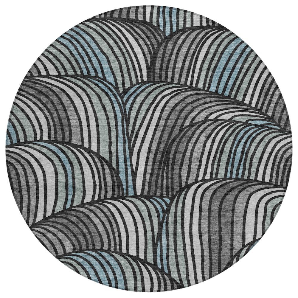 Machine Washable Indoor/Outdoor Chantille ACN2546 Black 8' x 8' Round Rug. Picture 1