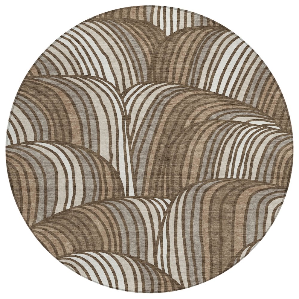 Machine Washable Indoor/Outdoor Chantille ACN2546 Brown 8' x 8' Round Rug. Picture 1