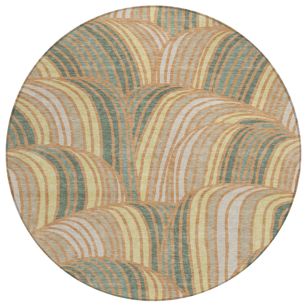 Machine Washable Indoor/Outdoor Chantille ACN2546 Orange 8' x 8' Round Rug. Picture 1