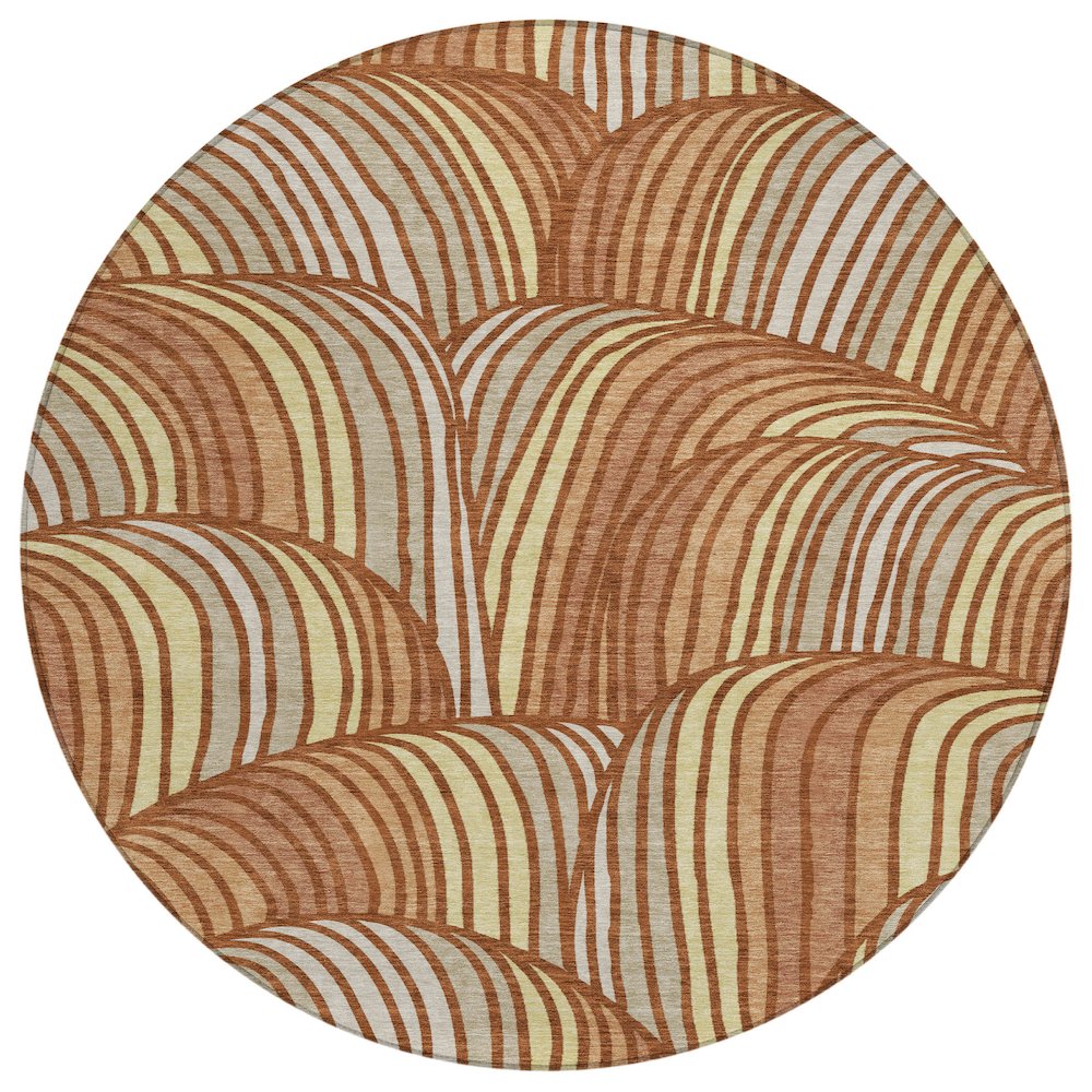 Machine Washable Indoor/Outdoor Chantille ACN2546 Orange 8' x 8' Round Rug. Picture 1