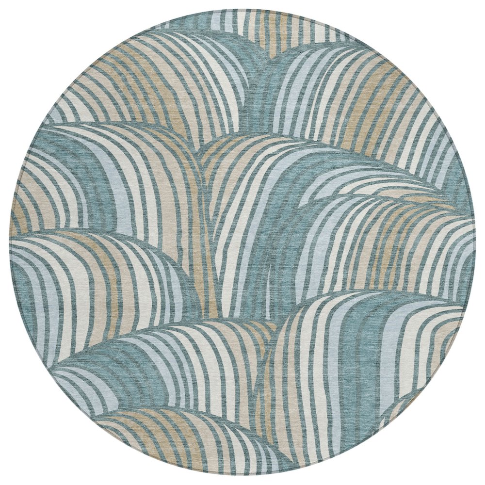 Machine Washable Indoor/Outdoor Chantille ACN2546 Teal 8' x 8' Round Rug. Picture 1