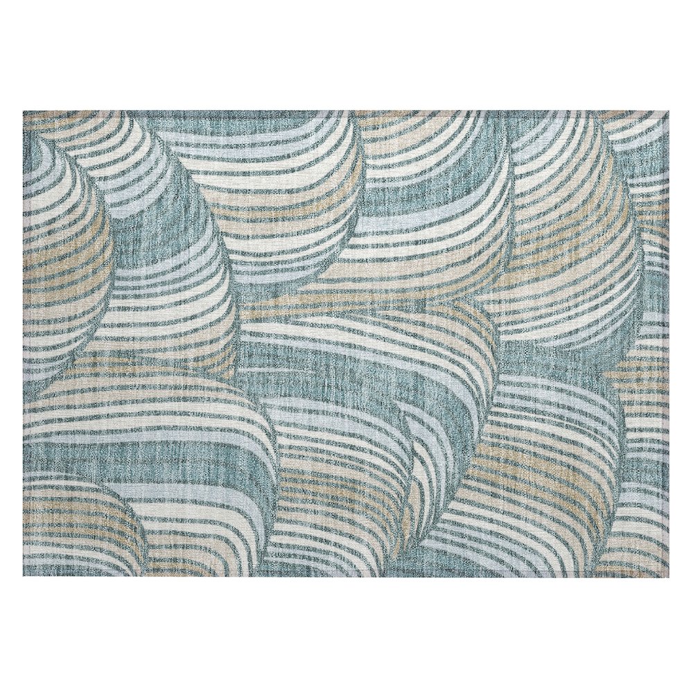 Machine Washable Indoor/Outdoor Chantille ACN2546 Teal 1'8" x 2'6" Rug. Picture 1