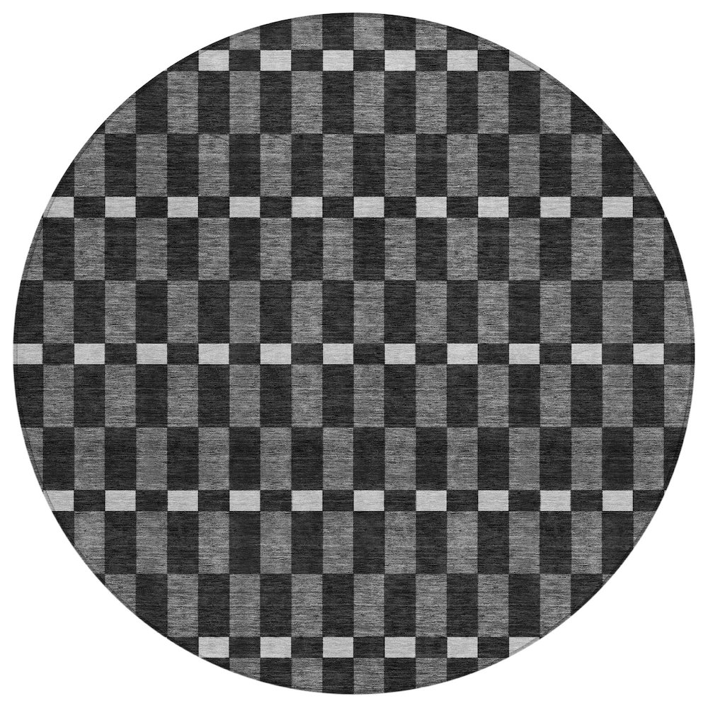 Machine Washable Indoor/Outdoor Chantille ACN2547 Black 8' x 8' Round Rug. Picture 1