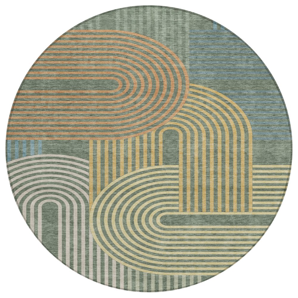 Machine Washable Indoor/Outdoor Chantille ACN2549 Green 8' x 8' Round Rug. Picture 1