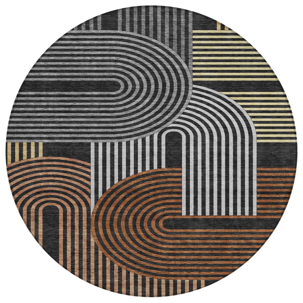 Machine Washable Indoor/Outdoor Chantille ACN2549 Black 8' x 8' Round Rug. Picture 1